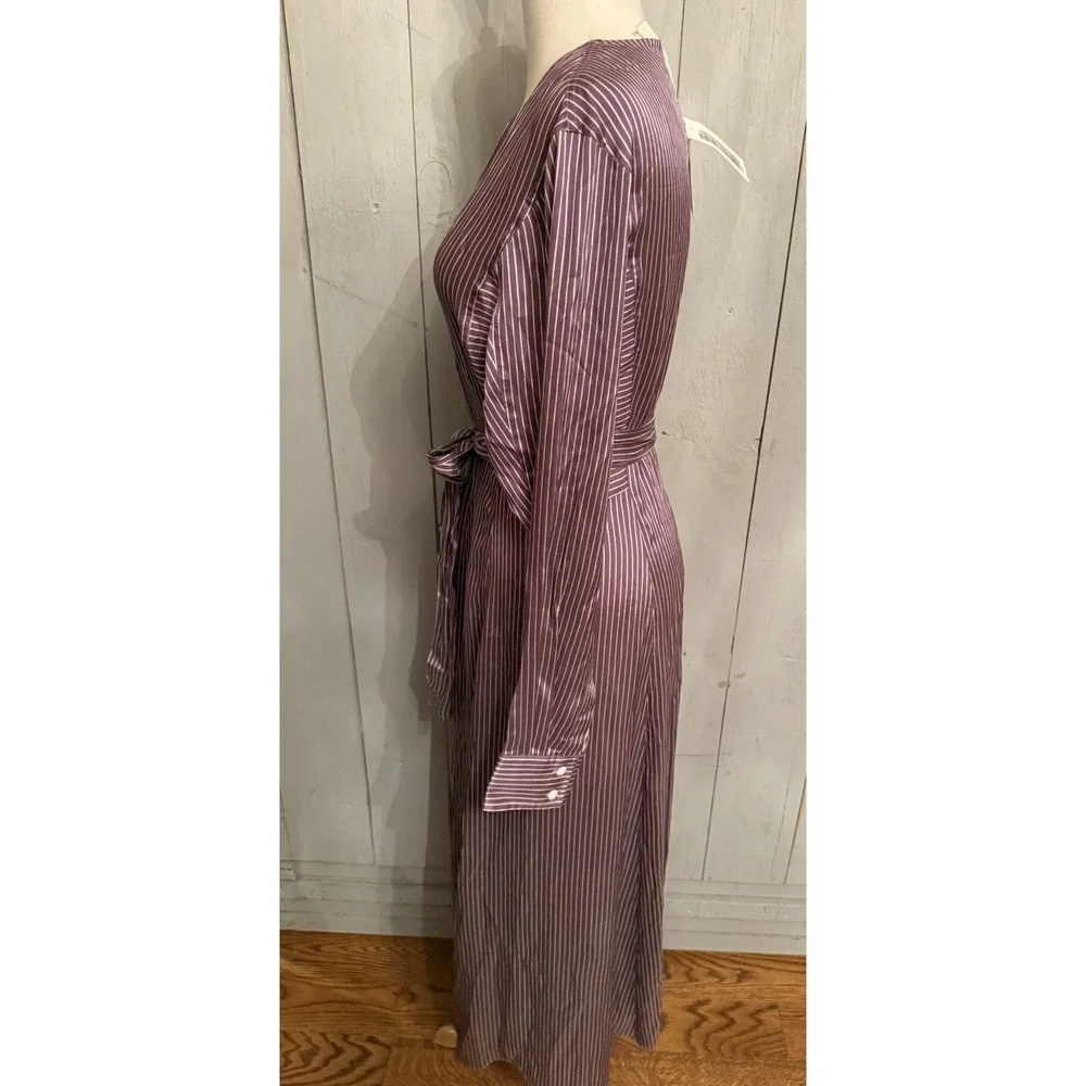 Tory Burch Purple Striped Candystripe Viscose Shirt dress Belt Tie New Sz-6 898$